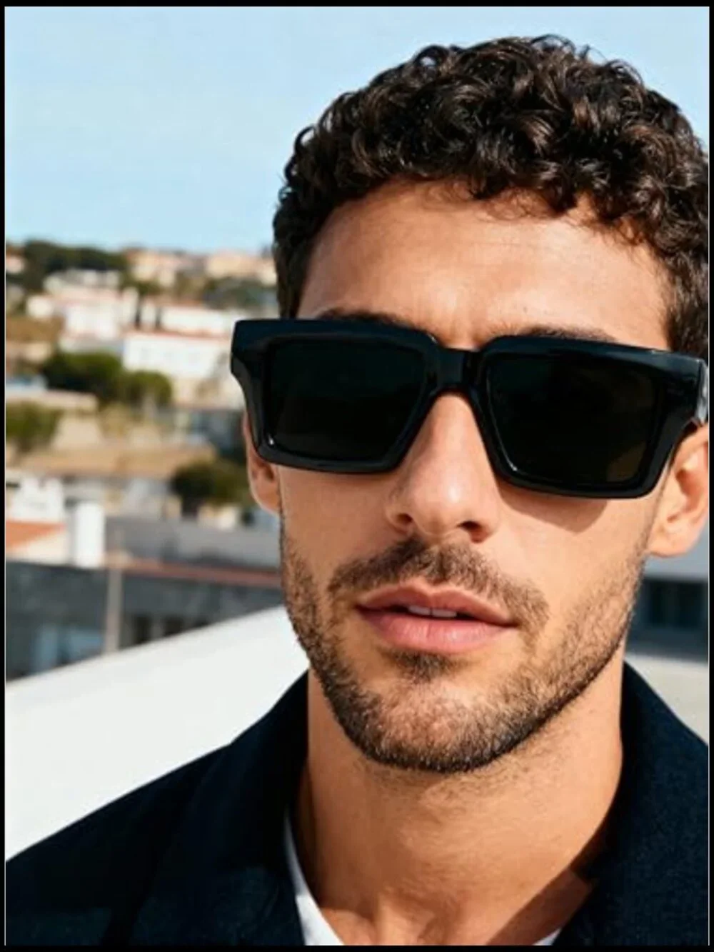 Rectangle Polarized Men's Acetate Sunglasses with UV Protection